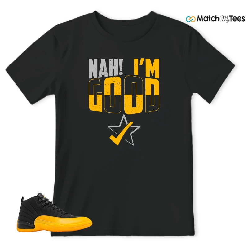 NIKE JORDAN 12 RETRO BLACK UNIVERSITY GOLD SNEAKER Matching Tees t-shirt