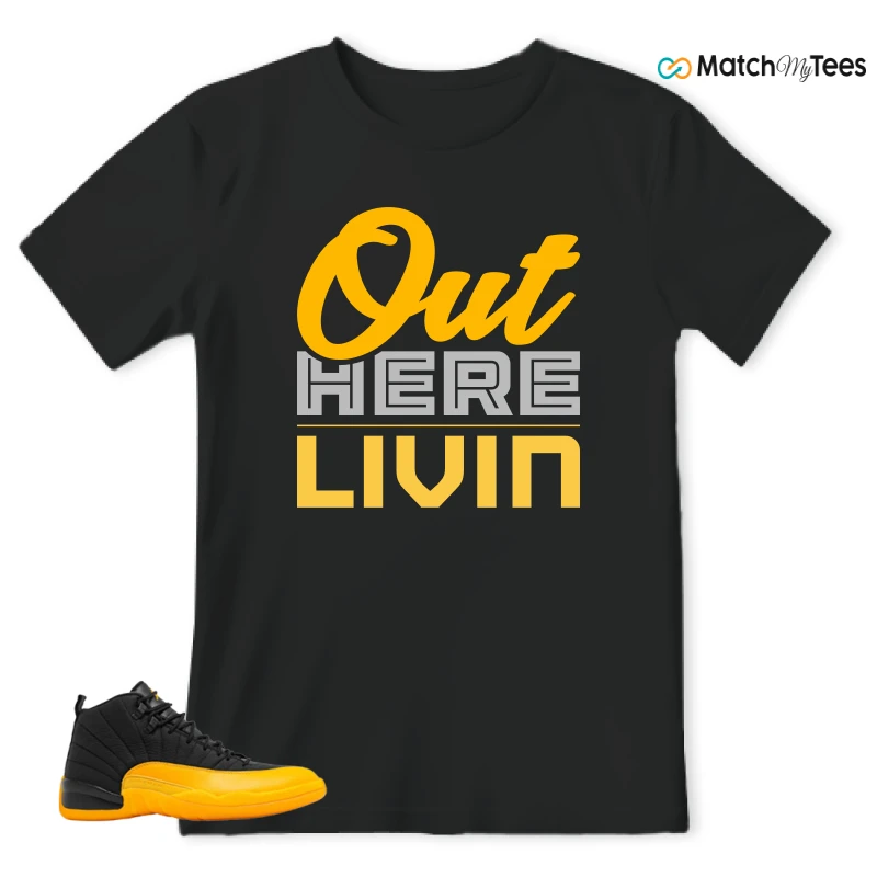 NIKE JORDAN 12 RETRO BLACK UNIVERSITY GOLD SNEAKER Matching Tees t-shirt
