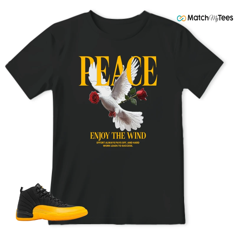 NIKE JORDAN 12 RETRO BLACK UNIVERSITY GOLD SNEAKER Matching Tees t-shirt
