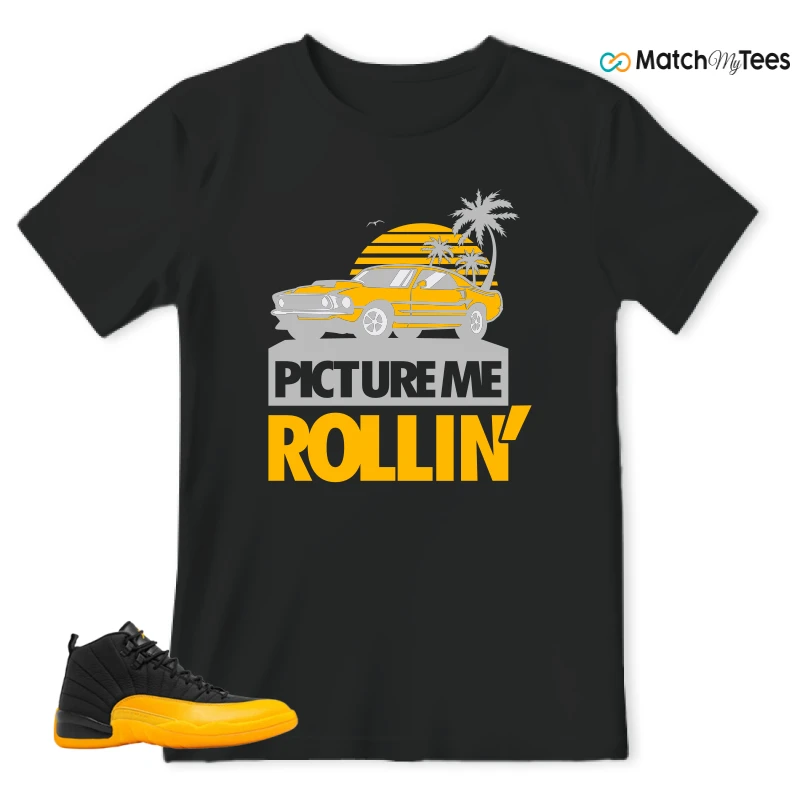 NIKE JORDAN 12 RETRO BLACK UNIVERSITY GOLD SNEAKER Matching Tees t-shirt