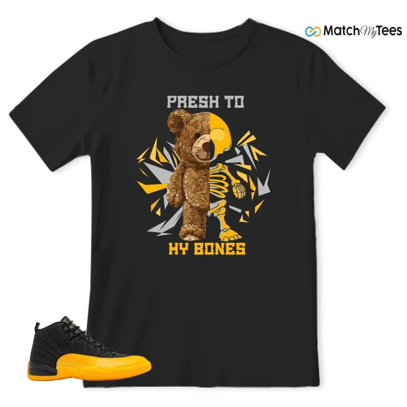 NIKE JORDAN 12 RETRO BLACK UNIVERSITY GOLD SNEAKER Matching Tees t-shirt