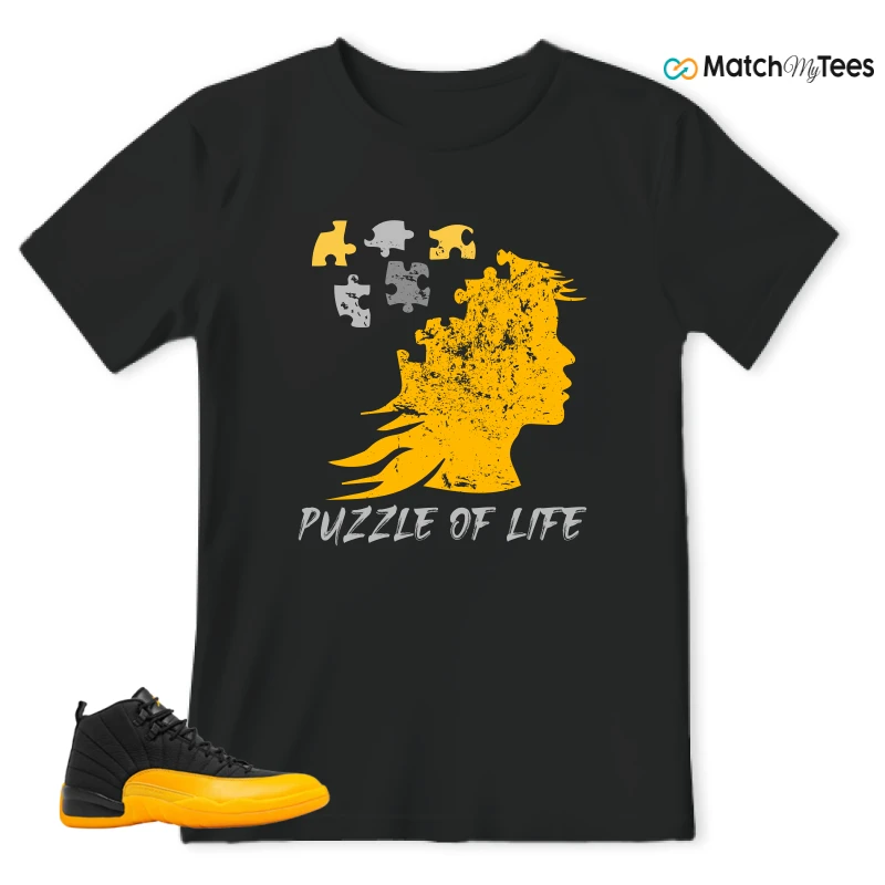 NIKE JORDAN 12 RETRO BLACK UNIVERSITY GOLD SNEAKER Matching Tees t-shirt