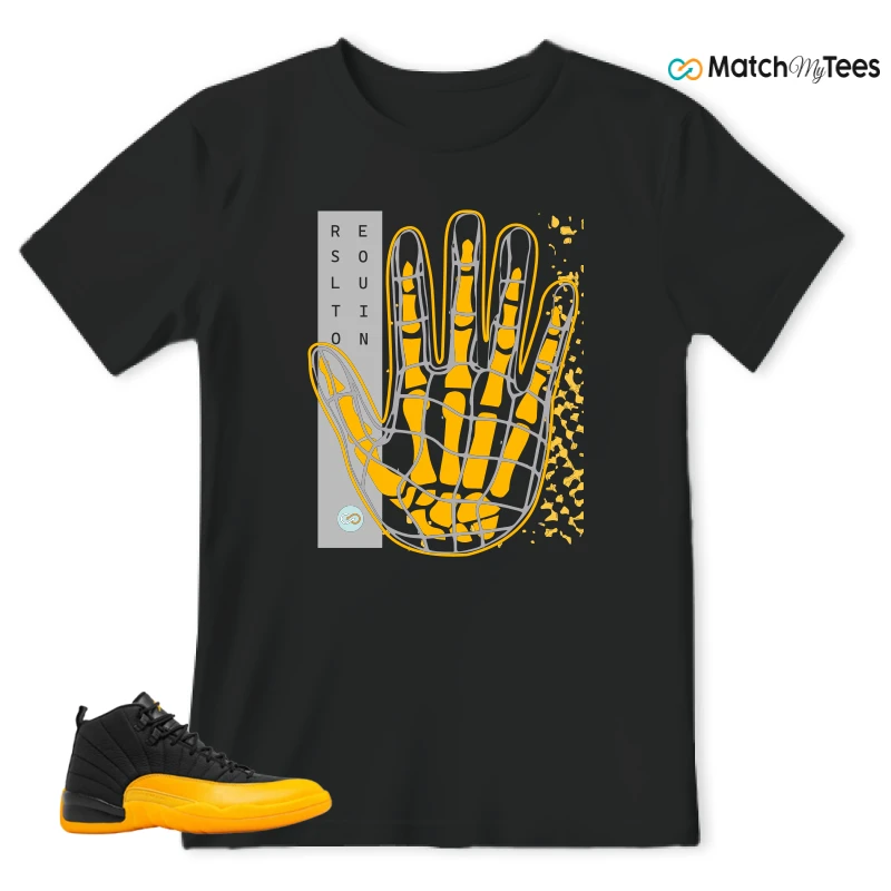 NIKE JORDAN 12 RETRO BLACK UNIVERSITY GOLD SNEAKER Matching Tees t-shirt