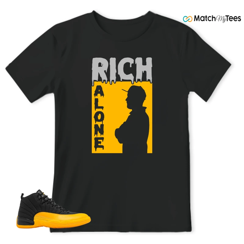 NIKE JORDAN 12 RETRO BLACK UNIVERSITY GOLD SNEAKER Matching Tees t-shirt