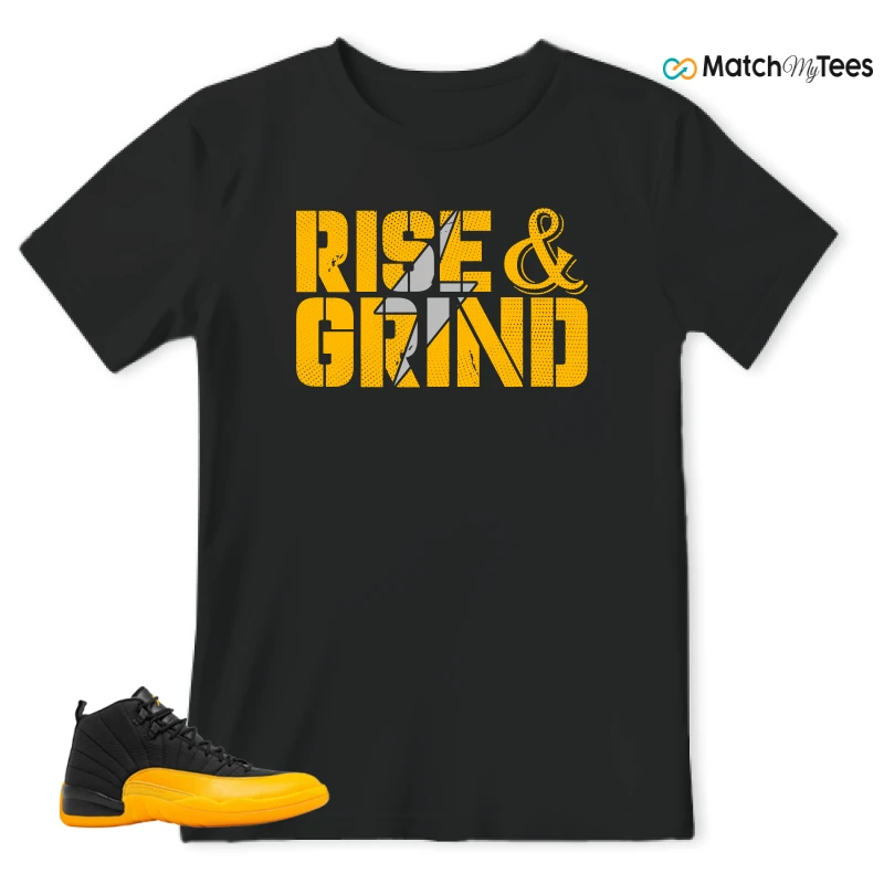NIKE JORDAN 12 RETRO BLACK UNIVERSITY GOLD SNEAKER Matching Tees t-shirt