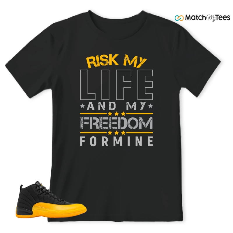 NIKE JORDAN 12 RETRO BLACK UNIVERSITY GOLD SNEAKER Matching Tees t-shirt
