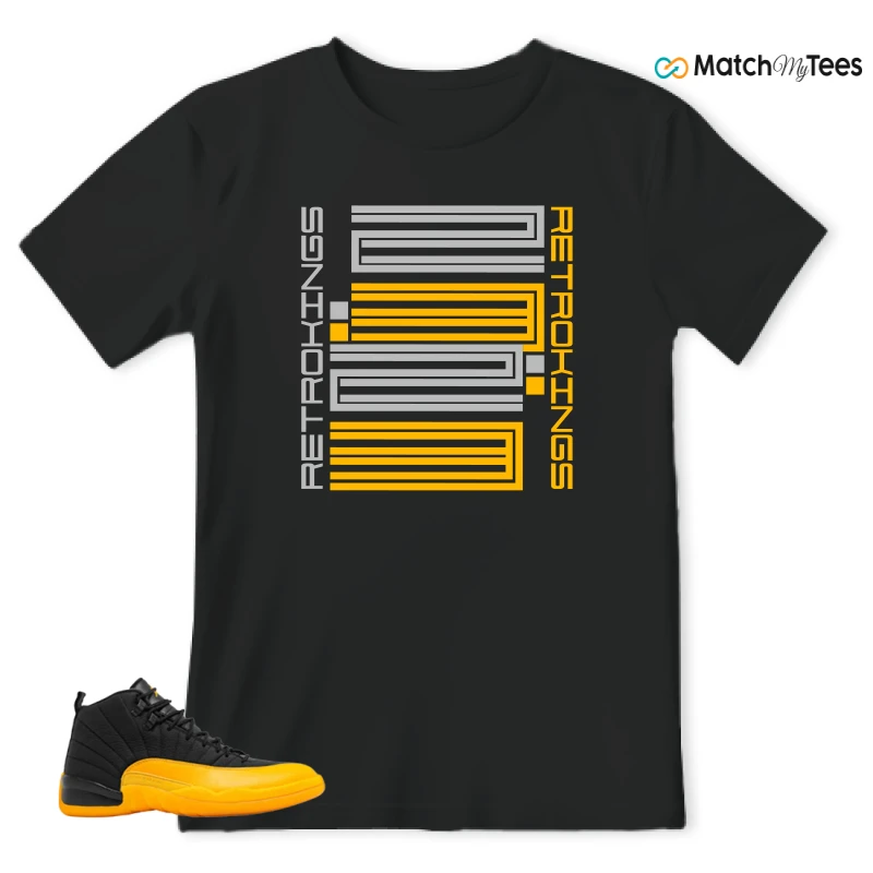 NIKE JORDAN 12 RETRO BLACK UNIVERSITY GOLD SNEAKER Matching Tees t-shirt