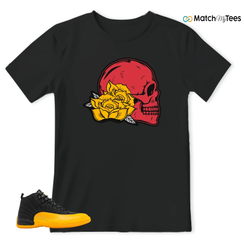 NIKE JORDAN 12 RETRO BLACK UNIVERSITY GOLD SNEAKER Matching Tees t-shirt