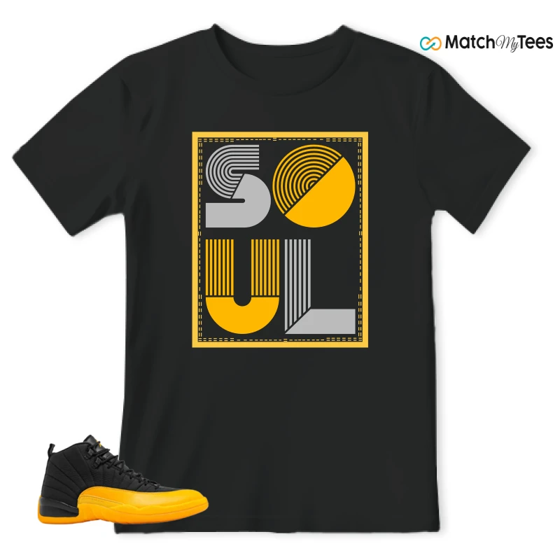 NIKE JORDAN 12 RETRO BLACK UNIVERSITY GOLD SNEAKER Matching Tees t-shirt