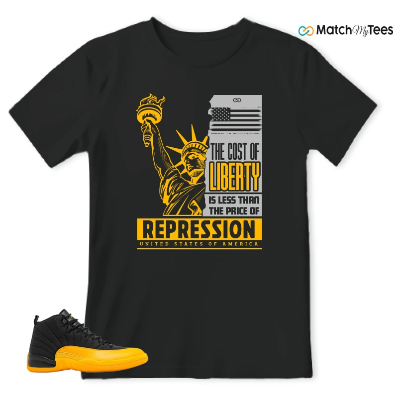 NIKE JORDAN 12 RETRO BLACK UNIVERSITY GOLD SNEAKER Matching Tees t-shirt