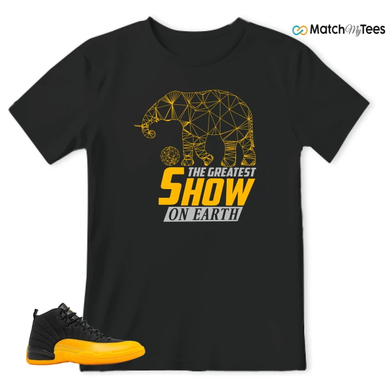 NIKE JORDAN 12 RETRO BLACK UNIVERSITY GOLD SNEAKER Matching Tees t-shirt