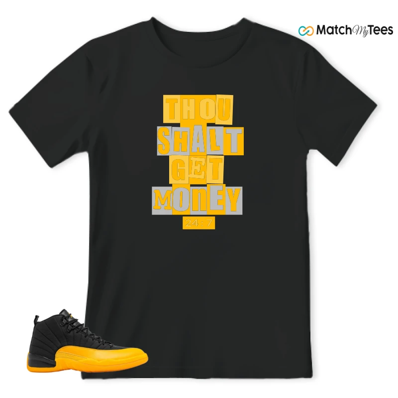 NIKE JORDAN 12 RETRO BLACK UNIVERSITY GOLD SNEAKER Matching Tees t-shirt