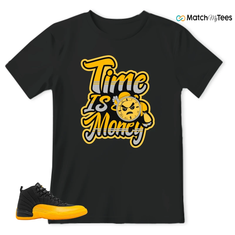 NIKE JORDAN 12 RETRO BLACK UNIVERSITY GOLD SNEAKER Matching Tees t-shirt