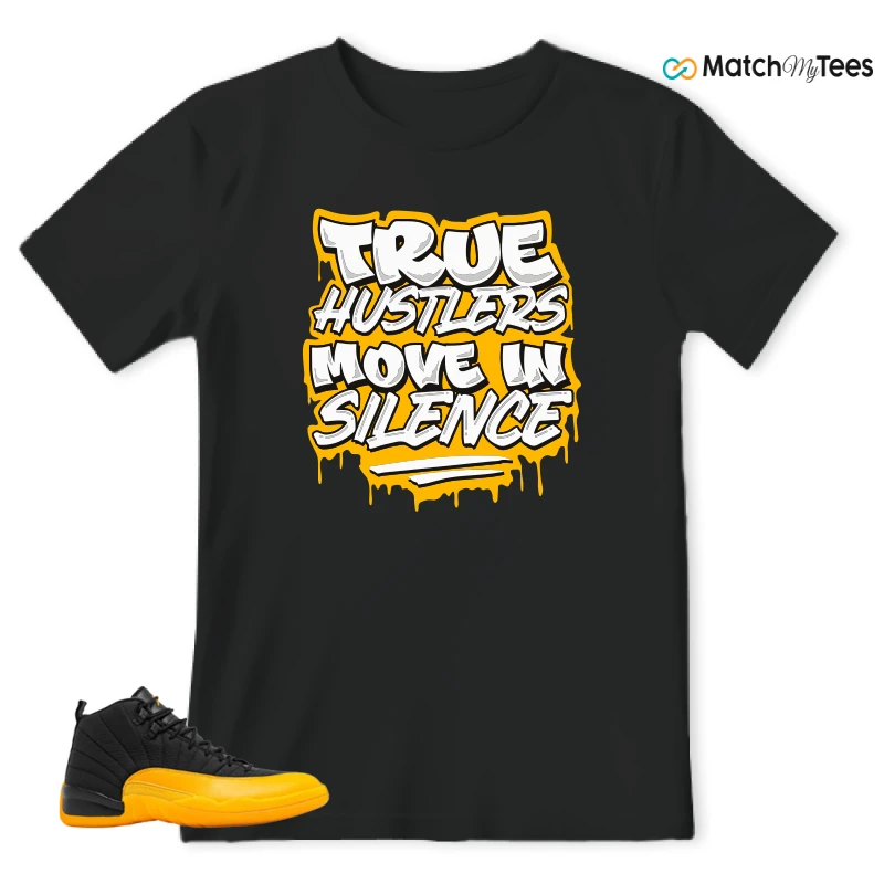 NIKE JORDAN 12 RETRO BLACK UNIVERSITY GOLD SNEAKER Matching Tees t-shirt