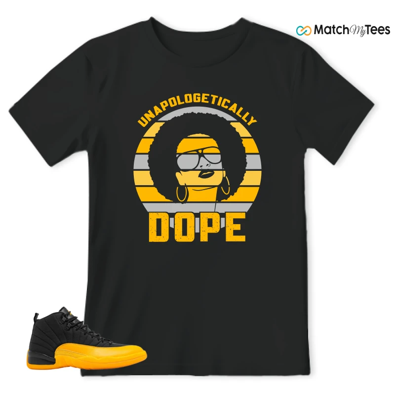 NIKE JORDAN 12 RETRO BLACK UNIVERSITY GOLD SNEAKER Matching Tees t-shirt