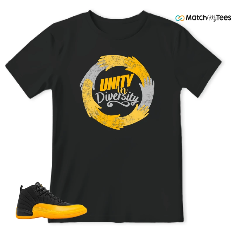 NIKE JORDAN 12 RETRO BLACK UNIVERSITY GOLD SNEAKER Matching Tees t-shirt