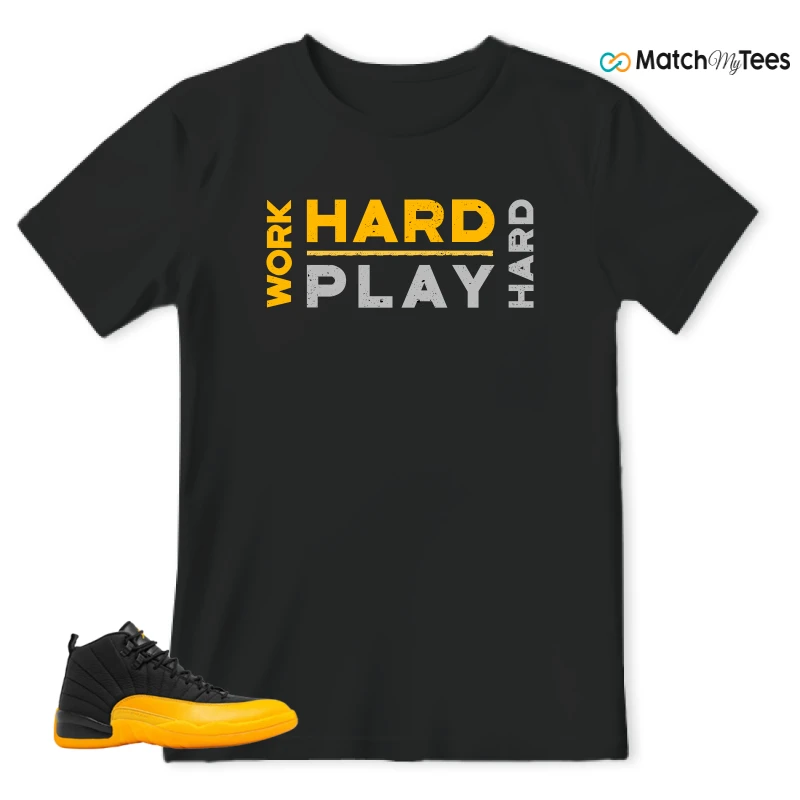 NIKE JORDAN 12 RETRO BLACK UNIVERSITY GOLD SNEAKER Matching Tees t-shirt