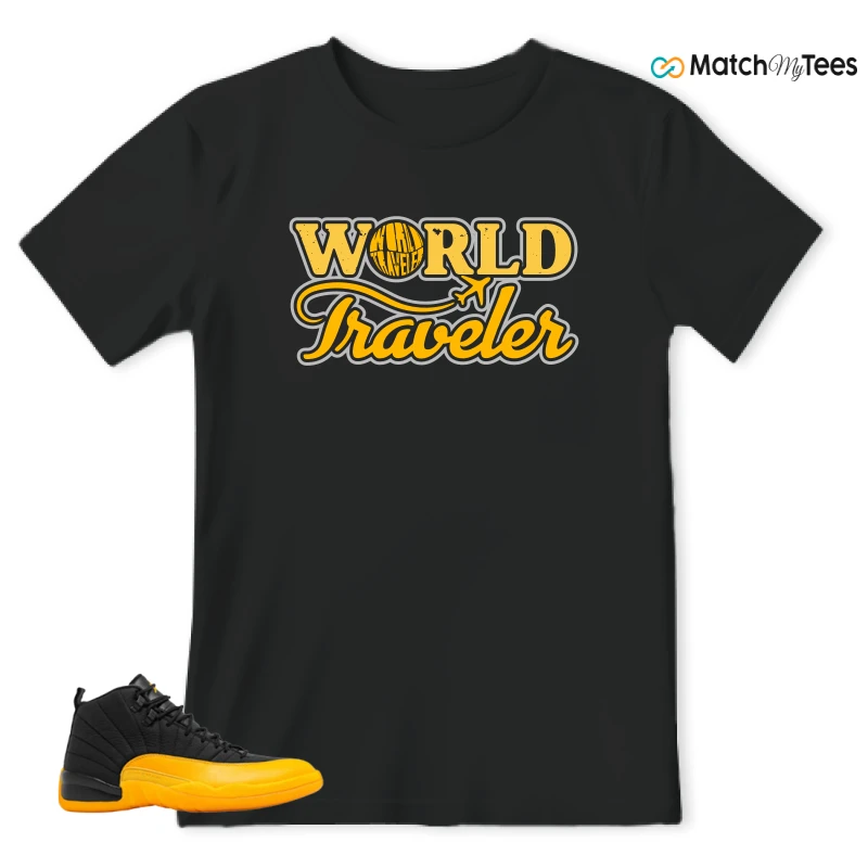 NIKE JORDAN 12 RETRO BLACK UNIVERSITY GOLD SNEAKER Matching Tees t-shirt