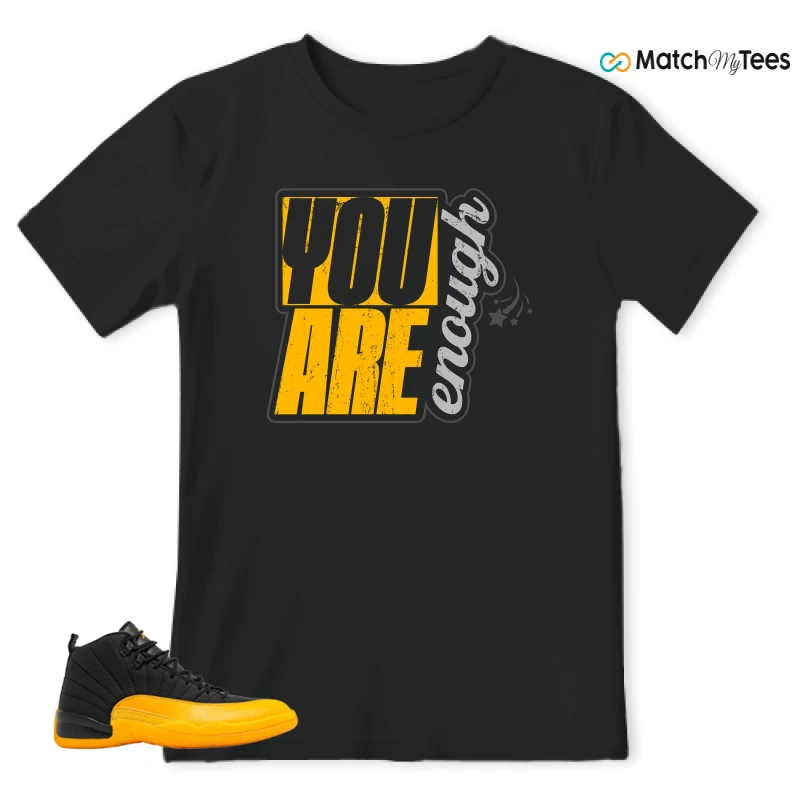 NIKE JORDAN 12 RETRO BLACK UNIVERSITY GOLD SNEAKER Matching Tees t-shirt