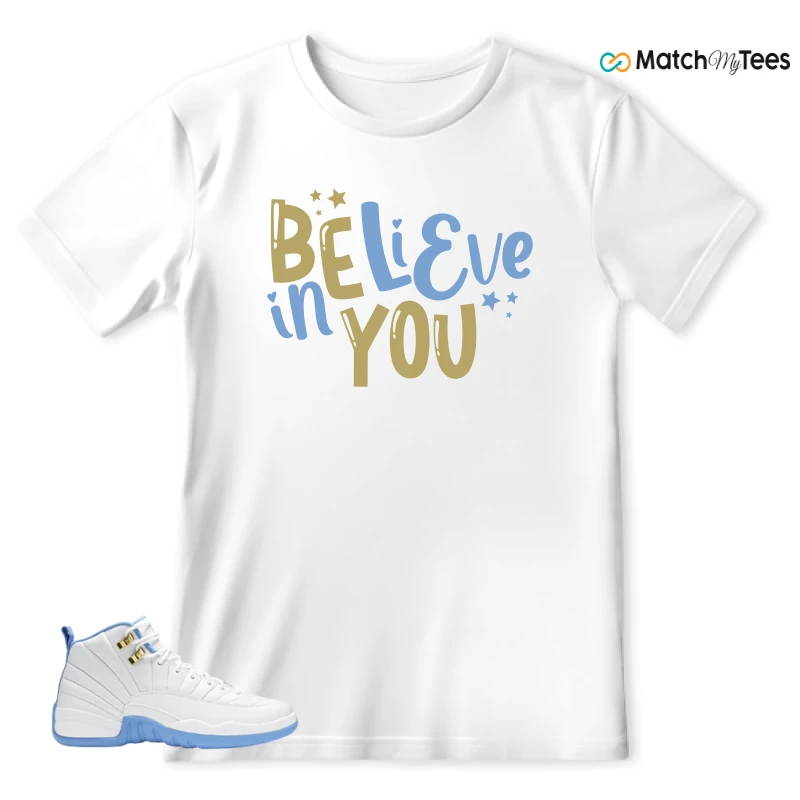 NIKE JORDAN 12 RETRO WHITE UNIVERSITY BLUE (2004) (WOMEN'S) SNEAKER Matching Tees t-shirt