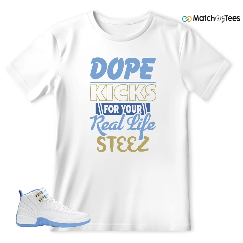 NIKE JORDAN 12 RETRO WHITE UNIVERSITY BLUE (2004) (WOMEN'S) SNEAKER Matching Tees t-shirt