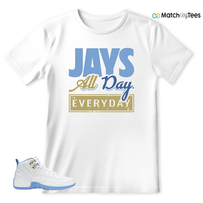 NIKE JORDAN 12 RETRO WHITE UNIVERSITY BLUE (2004) (WOMEN'S) SNEAKER Matching Tees t-shirt