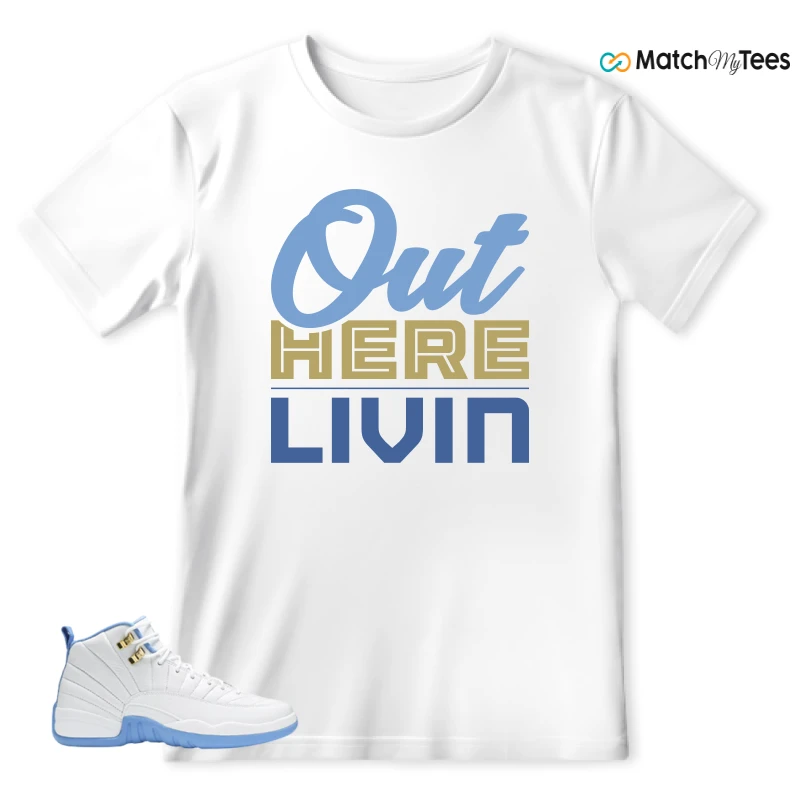 NIKE JORDAN 12 RETRO WHITE UNIVERSITY BLUE (2004) (WOMEN'S) SNEAKER Matching Tees t-shirt