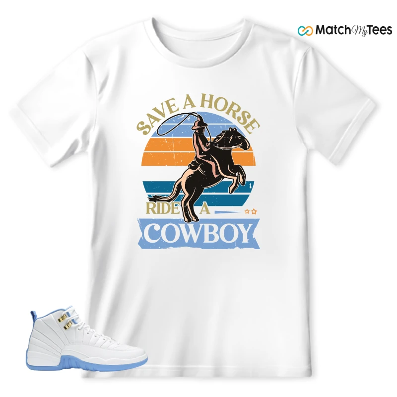 NIKE JORDAN 12 RETRO WHITE UNIVERSITY BLUE (2004) (WOMEN'S) SNEAKER Matching Tees t-shirt