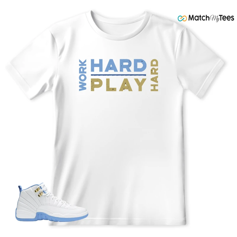 NIKE JORDAN 12 RETRO WHITE UNIVERSITY BLUE (2004) (WOMEN'S) SNEAKER Matching Tees t-shirt