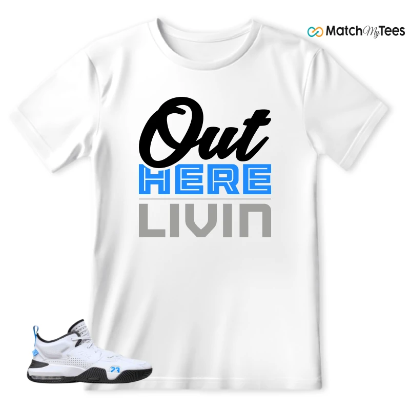 NIKE JORDAN STAY LOYAL 2 WHITE BLACK BLUE SNEAKER Matching Tees t-shirt