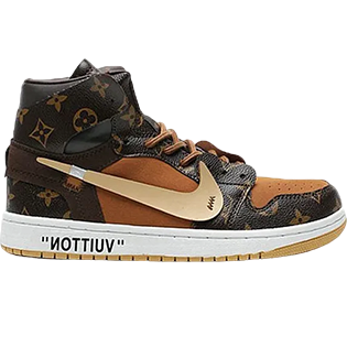 NIKE AIR JORDAN 1 X OFF LOUIS VUITTON CUSTOM SNEAKER METALLIC GOLD/BAROQUE BROWN