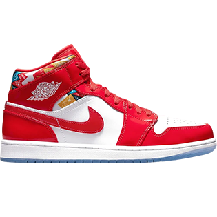 NIKE AIR JORDAN 1 MID BARCELONA SWEATER RED PATENT SNEAKER CHILE RED/WHITE