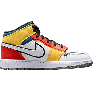 NIKE AIR JORDAN 1 MID GS WHITE BLACK PICANTE RED BLUE GOLD SNEAKER WHITE/PICANTE RED