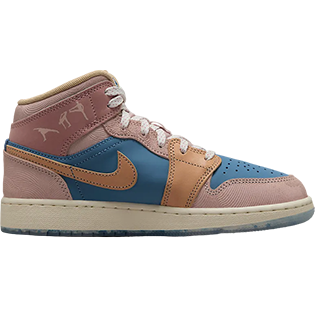 NIKE AIR JORDAN 1 MID GS ZEN BLUE PINK OXFORD RED STARDUST SNEAKER AEGEAN STORM/HEMP