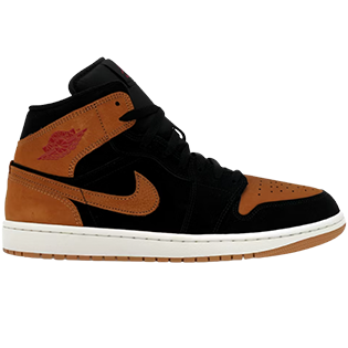 NIKE AIR JORDAN 1 MID BLACK FLAX SNEAKER BLACK/VARSITY RED/SAIL/FLAX